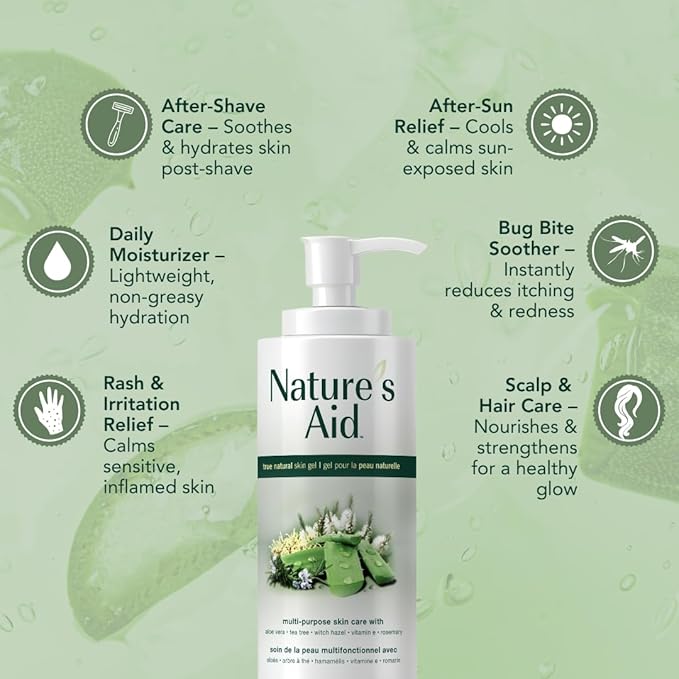 Original Skin Gel with Aloe Vera Extract for Dry, Flaky & Itchy | Facial Acne, Brown Spots, Toner & Cleanser | Sunburn | Rashes | Bug Bites & Stings | Shaving, Waxing & Laser