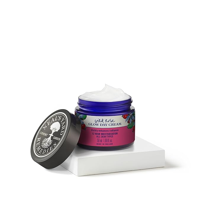 Neal's Yard Wild Rose Glow Day Cream, Hydrating & Revitalizing with Hyaluronic Acid, Moisturizes, Smooths & Plumps, 50 mL