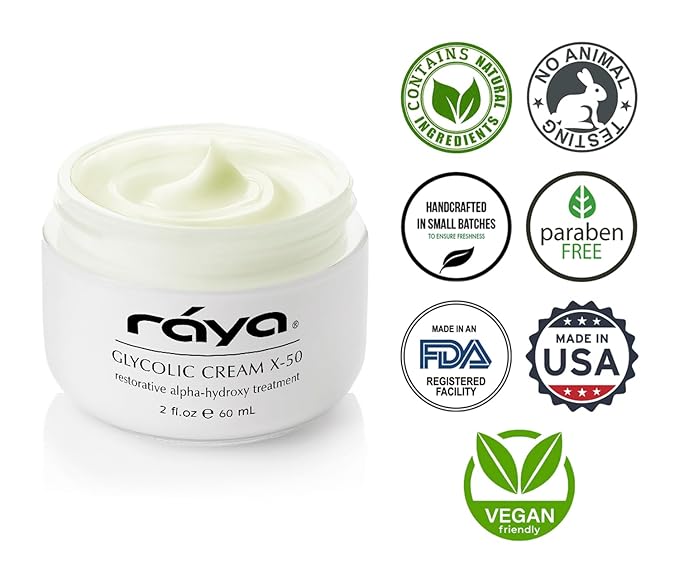 RAYA Glycolic Cream X-50 with AHA (G-329) | Exfoliating Facial Treatment for Non-Sensitive Skin Beginning to Show Signs of Aging | Helps Reduce Lines and Wrinkles | Made with Alpha Hydroxy Acids