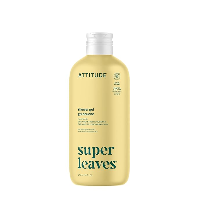 ATTITUDE Body Wash, EWG Verified Shower Gel, Dermatologically Tested, Plant and Mineral-Based, Vegan Personal Care Products, Lemon Leaves, 16 Fl Oz