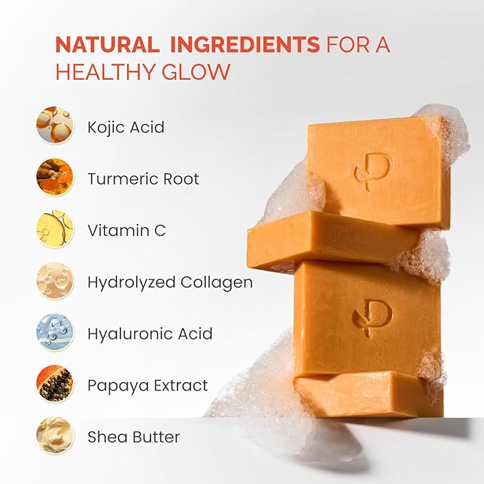 PLANTIFIQUE Kojic Acid Soap for Hyperpigmentation - Turmeric Soap 2 Bars with Hyaluronic Acid, Collagen, Vitamin C for Dark Spots - Face Wash for Women and Men, Vegan Skincare, 160g / 5.64 oz