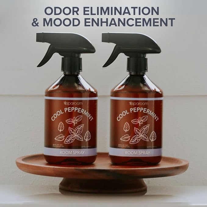 SpaRoom Cool Peppermint Linen Spray 2-Pack – Dual Bottle Essential Oil Mist for Bedding, Fabrics, and Rooms, Minty Refreshment for Sleep and Relaxation – 2 x 16.9 oz