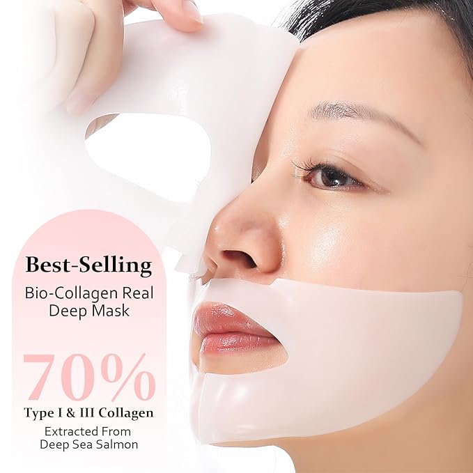 Collagen Night Wrapping Mask, Bio-Collagen Face Masks - Deep Hydrating Overnight Face Mask, Korean Skincare, Facial Treatments & Masks for Women - Firming and Moisturizing, 4-Pack