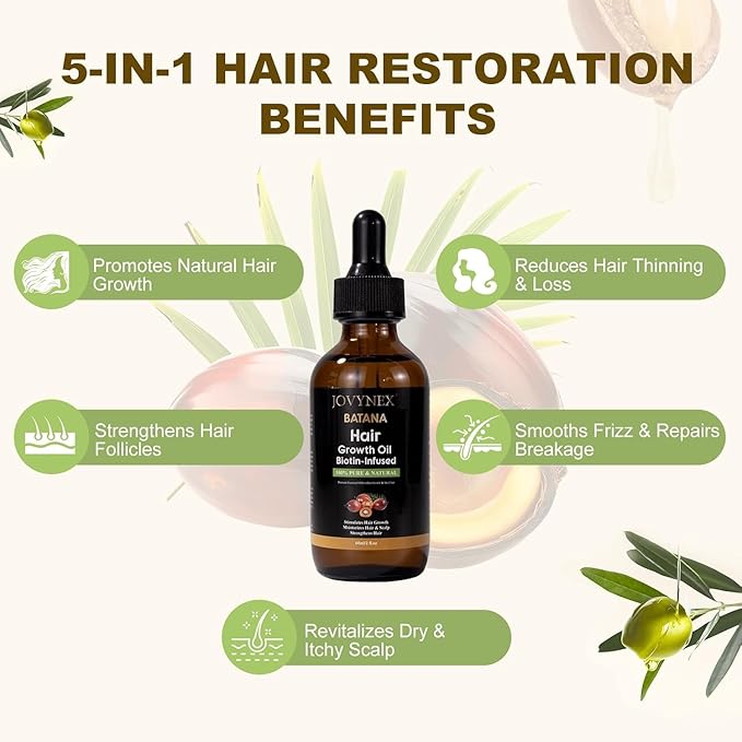 Batana Organic Oil with Biotin for Hair Growth, 2 FL OZ Pure Natural Oil for Hair Treatment Thicker, Fuller Hair DHT Blocker Scalp Nourishment Repairs Dry & Damaged Hair, Prevents Hair Loss