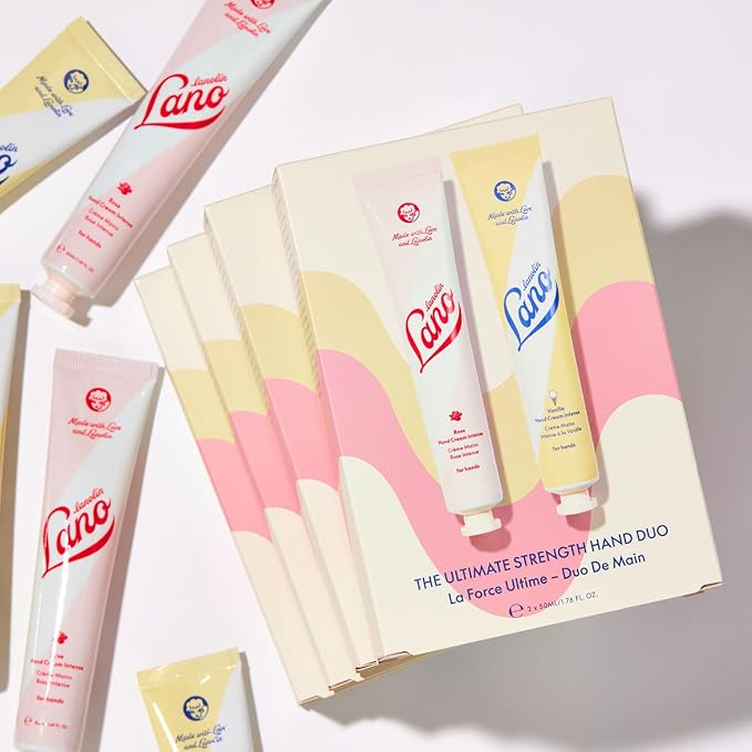 Lanolips Hand Cream Duo - Rose & Vanilla - Hydrating & Moisturizing Hand Cream for Dry Skin, Cracked Skin, Hands and Cuticles (2 x 1.69 oz)