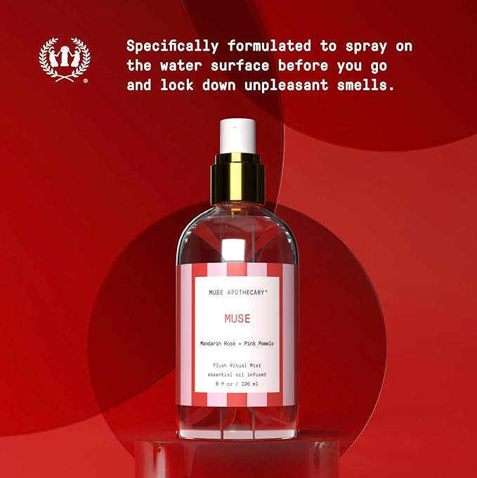Muse Apothecary Flush Ritual - Aromatic & Refreshing Toilet Spray, Use Before You Go, 8 oz, Infused with Natural Essential Oils - Great Valentine's Day Gift - Mandarin Rosè + Pink Pomelo