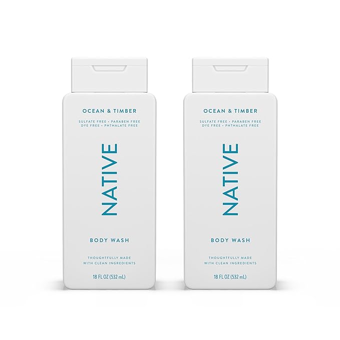 Native Body Wash Contains Naturally Derived Ingredients | For Women & Men, Sulfate, Paraben, & Dye Free Leaving Skin Soft and Hydrating | Ocean & Timber 18 oz - 2 Pk