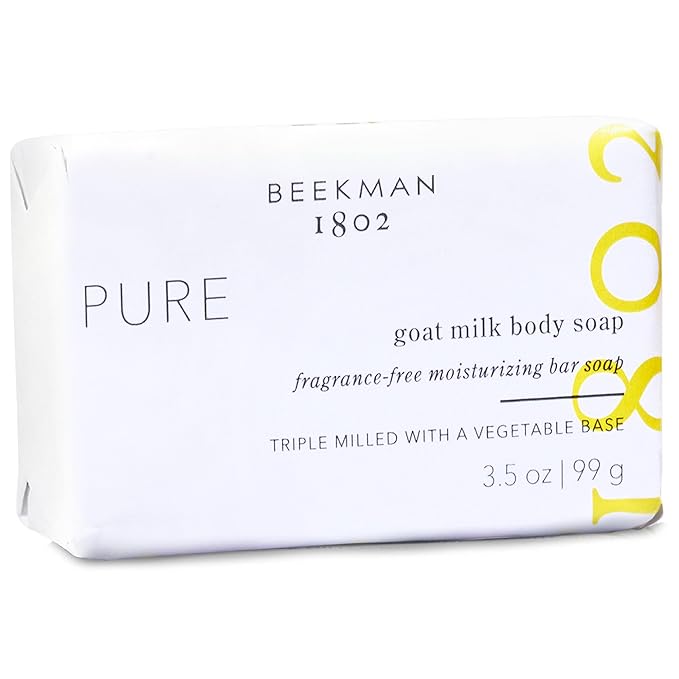 Beekman 1802 Pure Palm-Sized Bar Soap - Fragrance Free - 3.5 oz - Cleanses, Nourishes & Hydrates - Microbiome Friendly - No Irritation - Good for Sensitive Skin - Packaging May Vary