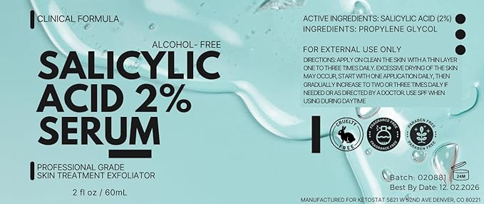 2% Salicylic Acid Serum, 2 Fl Oz Max Strength Clinical Solution - Simple and Gentle
