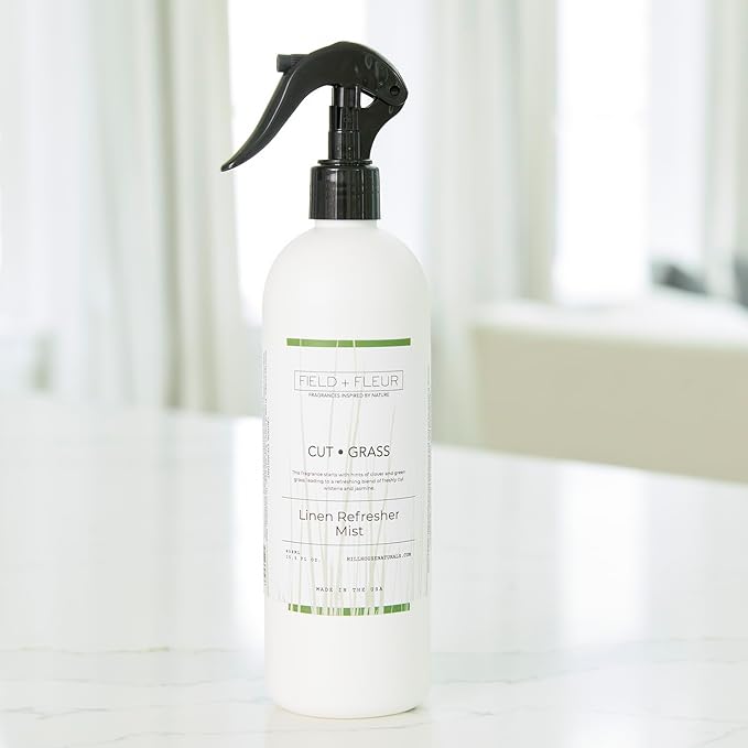 Field + Fleur by Hillhouse Naturals Cut Grass Linen Refresher Mist 15.5oz - Fresh Home Fragrance Spray for Bedding, Sofas & Clothes - Clover, Green Grass, Wisteria & Jasmine - Made in the USA