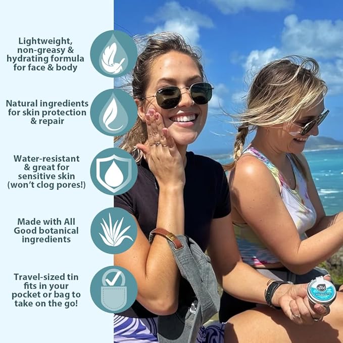 All Good Sunscreen - Zinc Oxide Sunscreen - Travel Size SPF 50+, Water Resistant for Face, Nose, Ears 1 oz (2-pack)