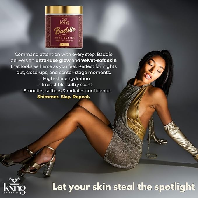 KXNG Cosmetics, Body Butter, Organic Skin Care for Men and Women, Body Moisturizer Lotions and Creams, Raw Shea Butter, Cocoa Butter, Mango, Coconut Oil, Hand, Foot, All Skin Types (Baddie)