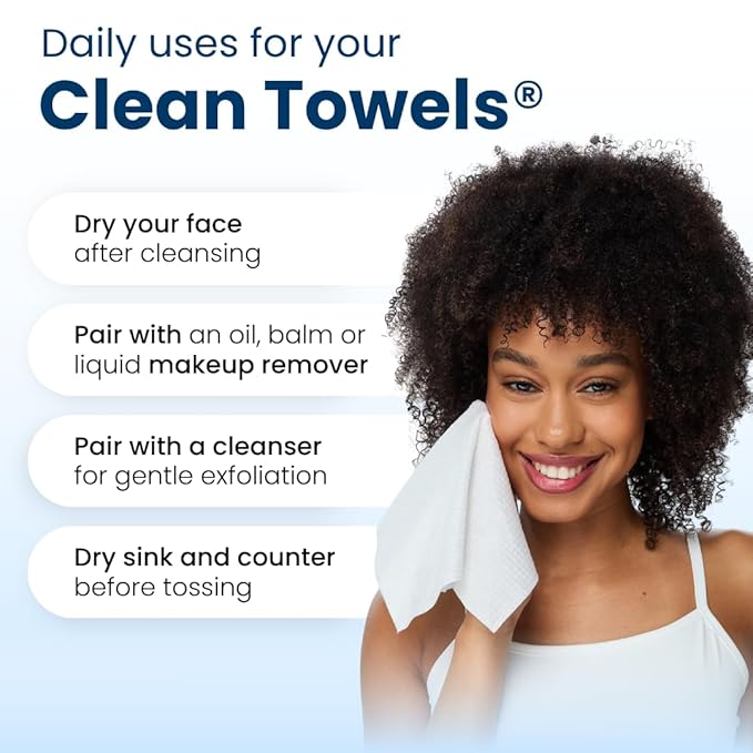 Clean Skin Club Clean Towels XL®, 100% USDA Biobased Face Towel, Disposable Face Towelette, Eczema Association Accepted, Makeup Remover Dry Wipes, Ultra Soft, 50 ct per pack, 3 Packs, 150 Ct Total
