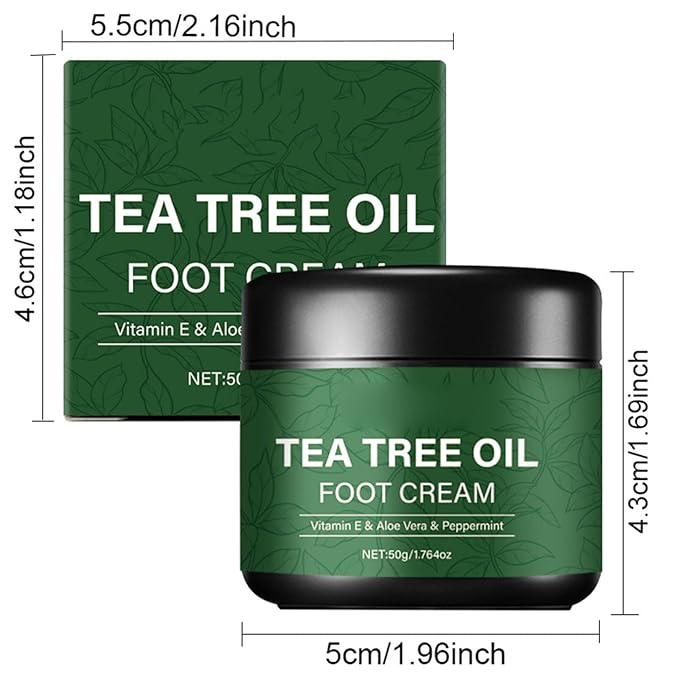 Tea Tree Oil Foot Cream,1.76 oz Foot Cream for Dry Cracked Heels and Feet,Enriched with Aloe Vera Vitamin E & Peppermint,Moisturizing & Soothing for Healthy Feet (2)
