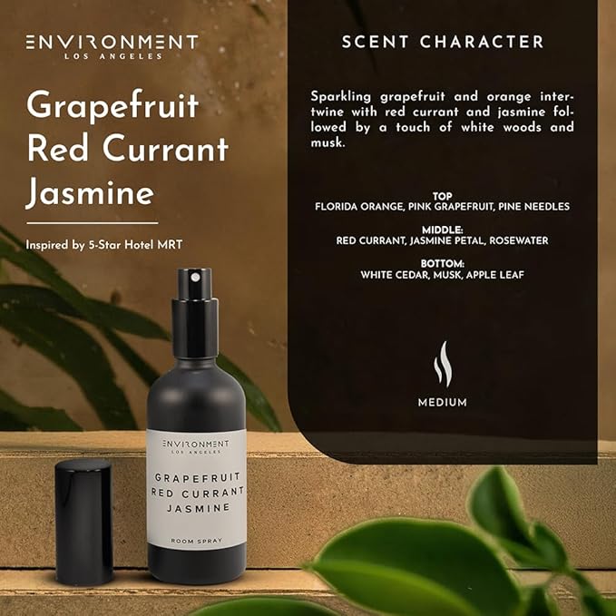 ENVIRONMENT Inspired by 5-Star Hotels MRT Room Spray, 100ml Air Freshener (Grapefruit | Red Currant | Jasmine) Home Fragrance Accessories, Room Perfume, Room Deodorizer, Vegan & Cruelty-Free