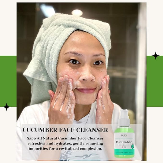 Cucumber Face Cleanser - Daily Gentle Gel Wash with Aloe, Coconut Oil, Neem & Vitamin C - Soothing, Brightening, Hydrating & Vegan for Dry, Sensitive, Oily or Acne Prone Skin - 4 oz