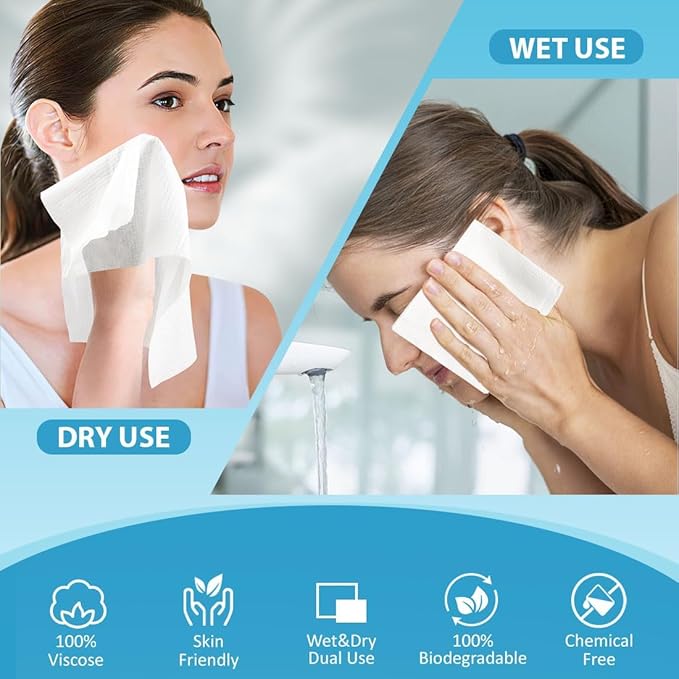 HOMEXCEL Face Towels 200 Count (4 Box), Disposable Makeup Remover Wipes, Super Soft Biodegradable Dry Facial Hand Clean Facial Towels Wash Cloth