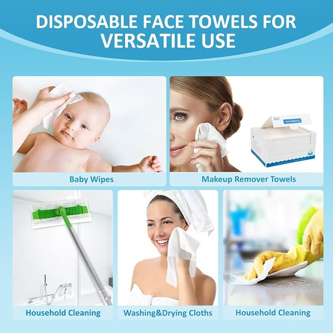 HOMEXCEL Face Towels 100 Count (2 Box), Disposable Makeup Remover Wipes, Super Soft Biodegradable Dry Facial Hand Clean Facial Towels Wash Cloth