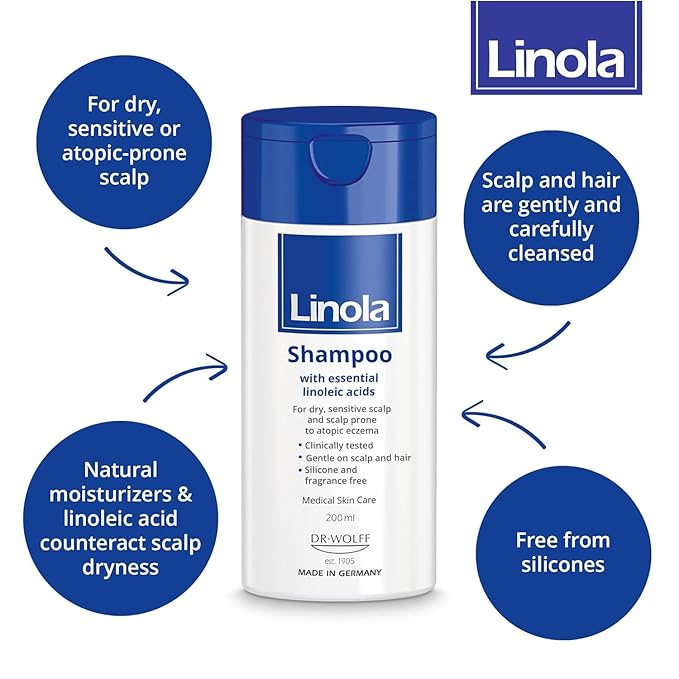 Shampoo - Shampoo for Scalps that are Dry, Sensitive or Prone to Neurodermatitis - with Essential Linoleic Acids - Silicone, Fragrance & Preservative Free - Made in Germany - 200 ml (6.8 Fl Oz)