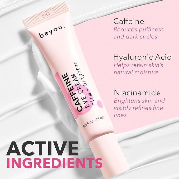 Beyou. Caffeine Eye Cream - K-Beauty Clean Skin Care - Anti-Aging Hydrating Under Eyes Cream with Caffeine and Hyaluronic Acid - Reduces Puffiness, Dark Circles & Fine Lines - Korean Skincare - 0.5 oz