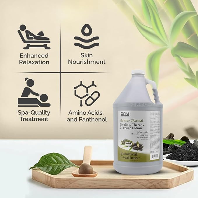PRO NAIL - Healing Therapy Massage Lotion - Professional Pedicure, Body and Hot Oil Manicure, Infused with Natural Oils, Vitamins, Panthenol and Amino Acids (Bamboo Charcoal, 1 Gallon)