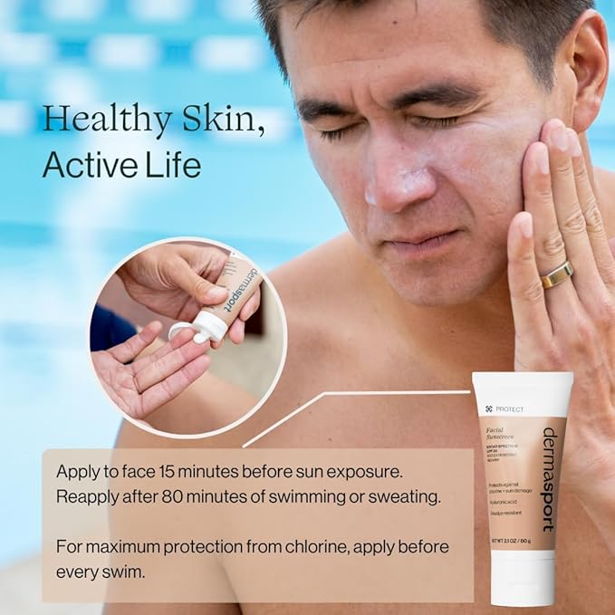 Dermasport Skin Care Set for Athletes: SPF 50 Sport Face Sunscreen & Gentle Facial Cleanser - Essential Duo for Pre and Post-Swim Protection & Nourishment, Designed for Smooth, Youthful Skin