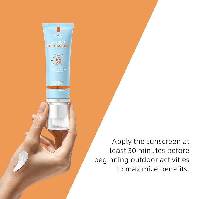 VGO Clear Face Sunscreen SPF 50, Hydrating Sun Essence Leaves No Sticky Feeling Travel Size Sunscreen Against UVA and UVB Rays 50ml / 1.7oz