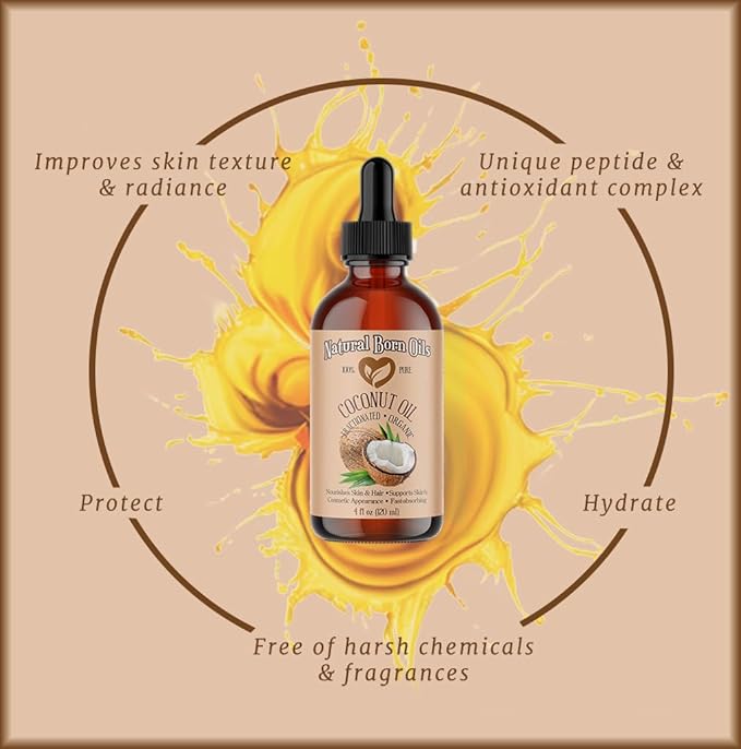 Coconut Oil Fractionated, 8oz, Organic, Cold-Pressed, Non-Greasy, Skin Moisturizer, Hair Shine Enhancer, Natural Born Oils.
