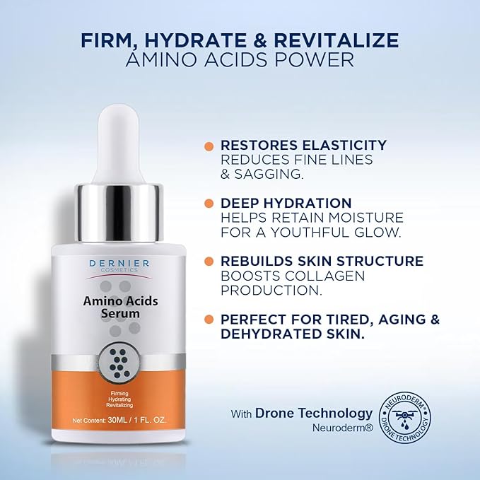 Dernier Amino Acids and Vitamin B5 Face Serum – Anti-Aging Night Serum Collagen for Women & Men Hydrating Revitalizing Improves Skin Firmness Elasticity Laxity Thickness and Reduces Wrinkles (1 fl oz)