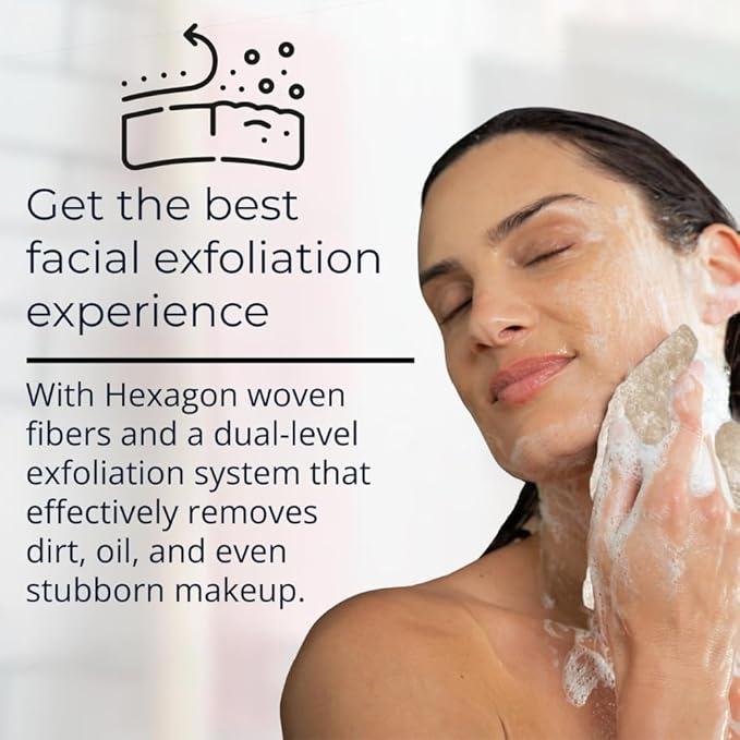 Exfoliating Washcloth Face & Body Scrub Towel - Japanese Exfoliating Towel with Hexagon Fibers, Body Scrubber with 2 Sides for Scrubbing & Washing (Nude, 27cm x 35cm)