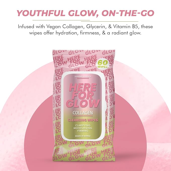 Collagen Facial Wipes - Dermatologist-Tested, Korean Skin Care, Hydrating & Firming Face Wipes for Cleansing & Refreshing - Gentle, Vegan, 95% Natural - 1 Pack