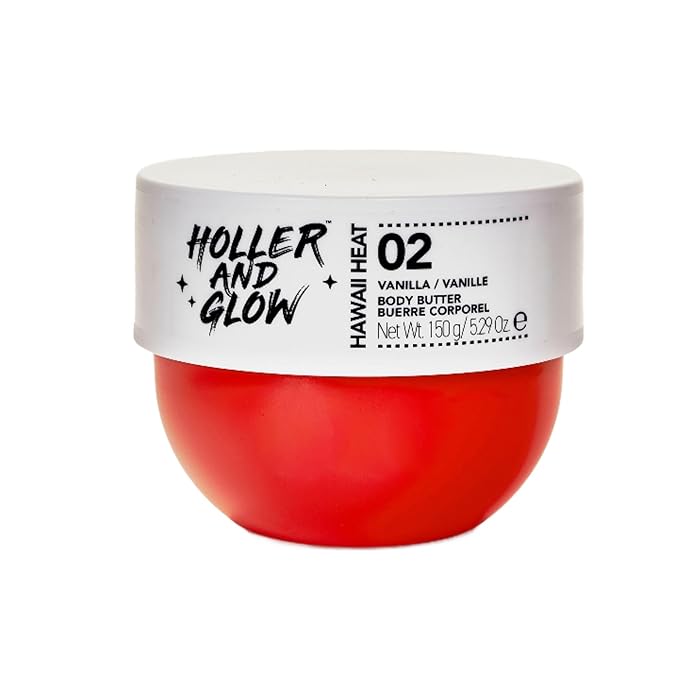 HOLLER AND GLOW Hawaii Heat Vanilla Body Butter, Body Butter For Women, Smells Good, Body Lotion For Extremely Dry Skin, Moisturizing, Nourishing, Shea Butter, Peony, Amber Scented, 5.29 Oz