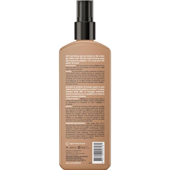 b.tan Sun Tanning Lotion Spray | Bronzed Like a Boss - Brown Outdoor Bronzing Accelerator, Best Tan Intensifier, No SPF, Packed with Coconut Oil, Peptides, & Vitamin E, Austrailian Brand, 8.45 Fl Oz
