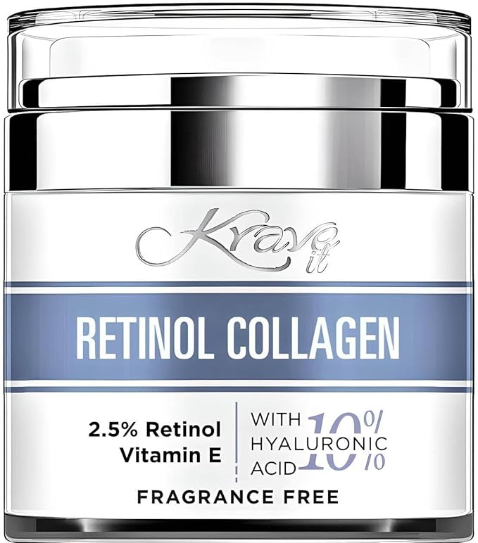 Face Cream 2.5% Retinol Collagen Hyderating Moisturizer, Natural Anti Aging Cream with 10% Hyaluronic Acid, Vitamin E, Anti Wrinkle Face Cream for Women, Fragrance Free,1.7 Fl. Oz