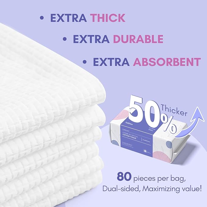 PoeticEHome Extra Thick Face Towels Disposable | Cotton Soft Dry Wipes Biodegradable for Facial Cleansing & Makeup Remover (4 Pack)