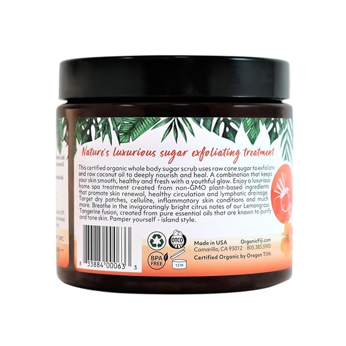 Whole Body Scrub - Infused with Coconut Oil, Exfoliating Sugar Scrub for Smooth and Soft Skin, Exfoliates & Restores Skin's Natural Biosphere, Lemongrass Tangerine 20 oz