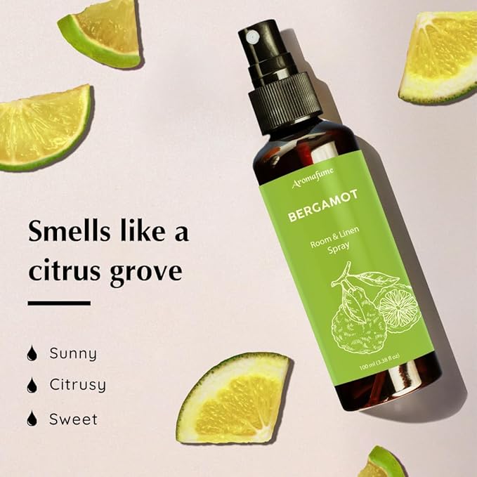 Bergamot Room, Linen & Pillow Spray by Aromafume | 100ml/3.38 fl oz | with Pure Bergamot Essential Oil | Aromatherapy Spray for Relaxation, Sleep & Stress Relief | Mist for Bedding, Fabric