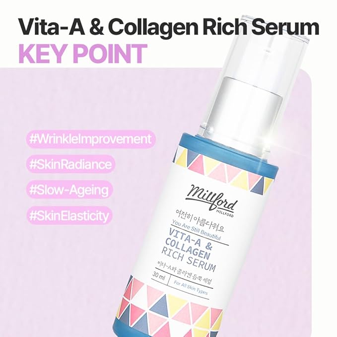 Vita A & Collagen Rich Serum 30ml/ 1FL Oz, Fish/Marine Collagen, Face Cream, Anti Aging, Facial Moisturizer, Wrinkes, Fine Lines, Retinyl Palmitate, Korean Skincare
