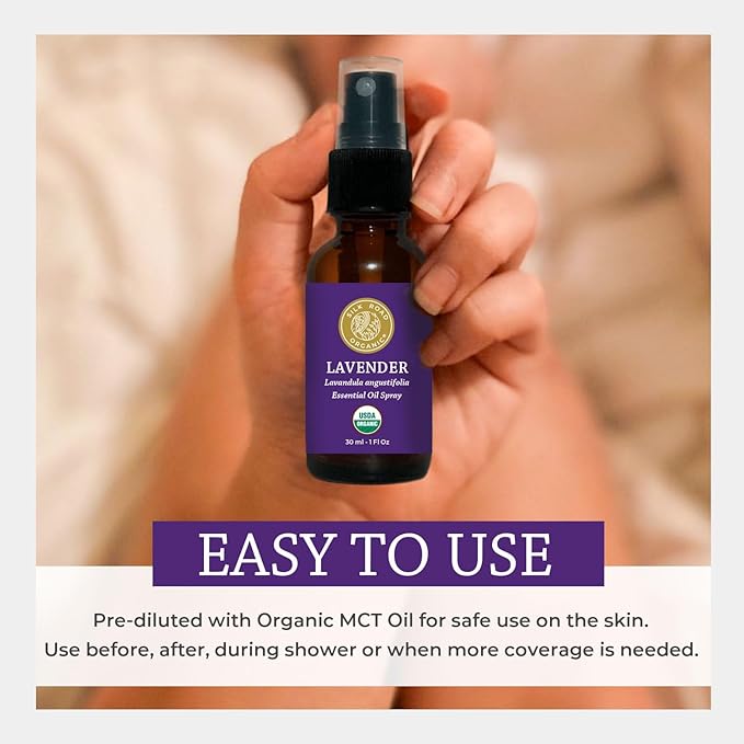Silk Road Organic Lavender Essential Oil Spray, Lavandula Angustifolia, 100% Pure USDA Certified Aromatherapy for Calming, Relaxation & Skin – 1 oz Spray - Always Pure, Always Organic
