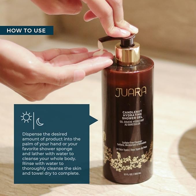 Juara - Candlenut Hydrating Shower Gel | Moisturizing Body Wash | Natural Soap | Soothe Skin | Gentle Nourishment | Cruelty Free, Paraben & Sulfate Free, Vegetarian | 12 oz.
