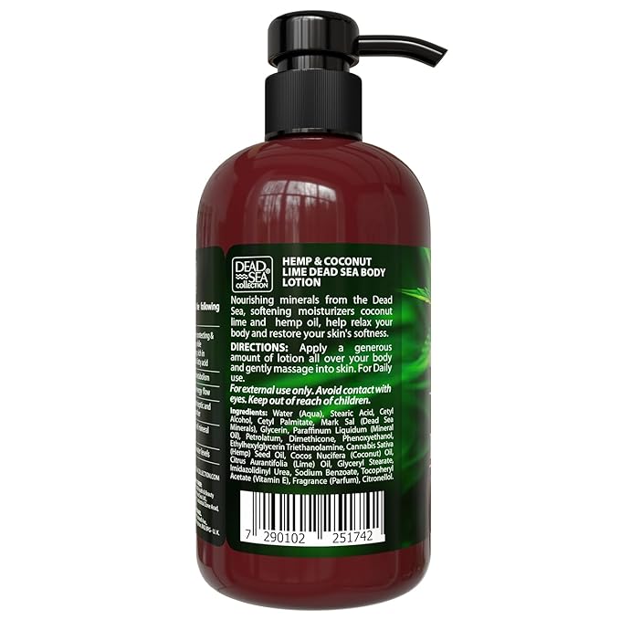 Dead Sea Collection Hemp and Coconut Lime Body Lotion - Nourishing Moisturizer for Women and Men - Rejuvenating Hand and Body Care for Dry Skin 16.9 Fl. Oz.