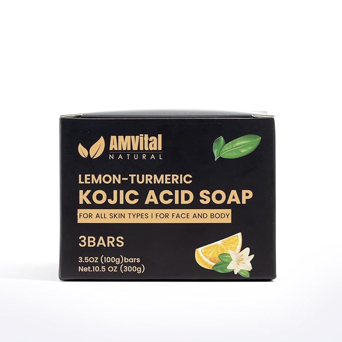 Lemon Turmeric Kojic Acid Soap Bar - 3-Pack Plant-Based Face & Body Bar Soap - Gentle Daily Soap for All Skin Types - Vegan Skincare Gift for Men & Women