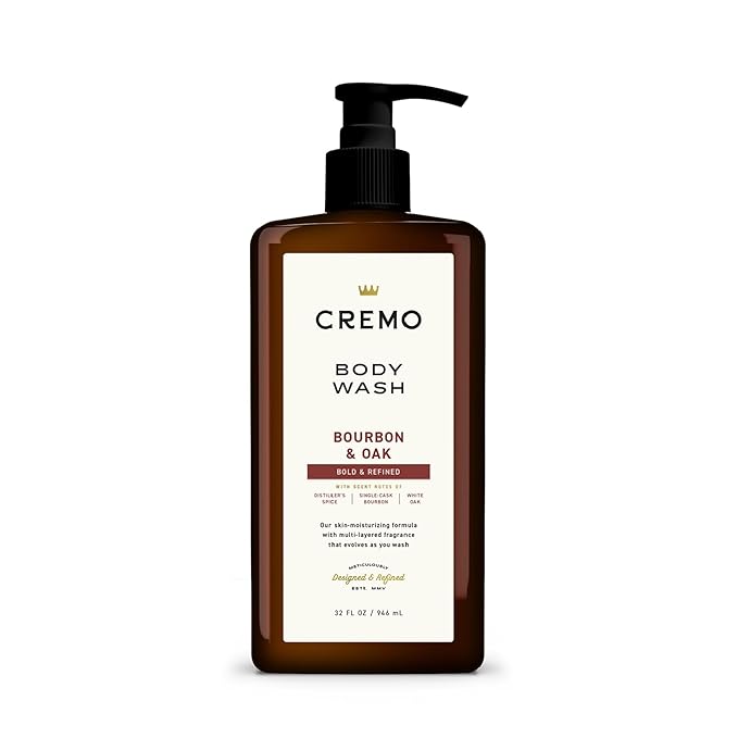 Cremo Rich-Lathering Bourbon & Oak Body Wash for Men, Notes of Distillers Spice, Fine Bourbon and White Oak, 32 Fl Oz