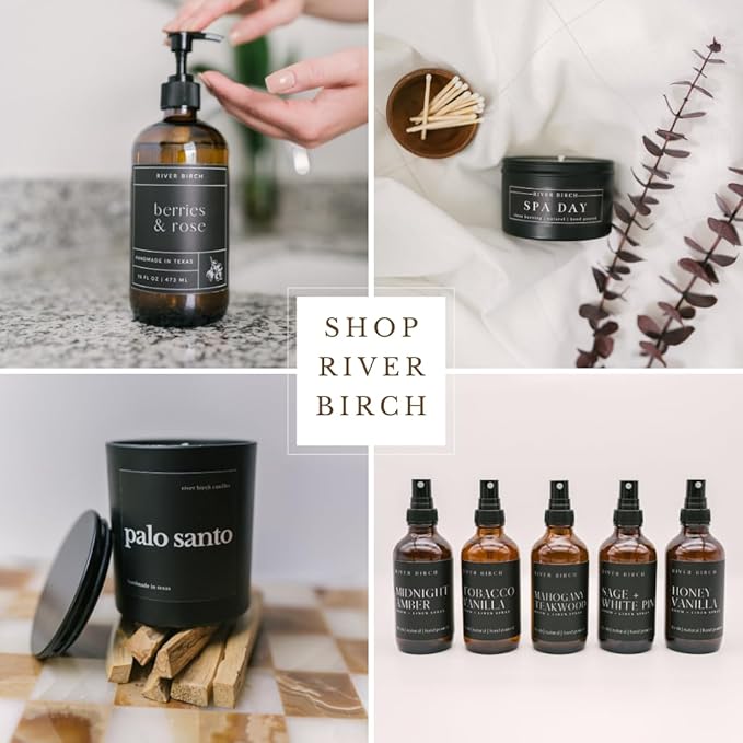 River Birch Luxury Linen and Room Spray - Berries + Rose Home Signature Scent - Room Fragrance Spray - Fragrant Fresh Linen Air Freshener - Handmade in Texas - 4 oz Glass Amber Gold Top