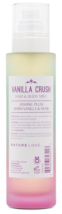 Nature Love Vanilla Crush Hair & Body Mist | Jasmine, Plum, Warm Vanilla & Musk | All-Over Refreshing Spray | Cruelty Free, Made in USA (6 Fl Oz)