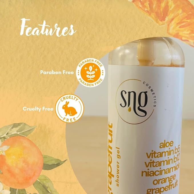 Orange & Grapefruit Body Wash for Women Men 16.9 fl oz – Hydrating Scented Shower Gel Aloe Vera and Glycerin - Paraben and Cruelty Free