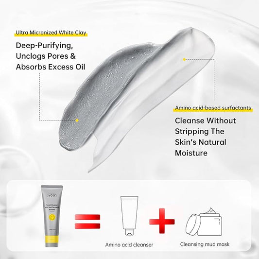 VGO Facial Cleanser, Daily Face Wash for Oily Skin Dual Tube Design Blackhead Removal Facial Cleanser, for Double Cleansing,with Hyaluronic Acid + Glycerin