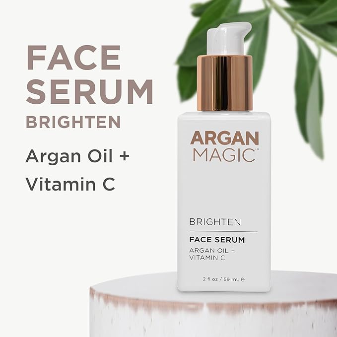 Argan Magic Brighten Face Serum with Vitamin C & Argan Oil - Hydrating & Brightening Formula | Reduce Dark Spots, Fine Lines, & Wrinkles (2 oz)
