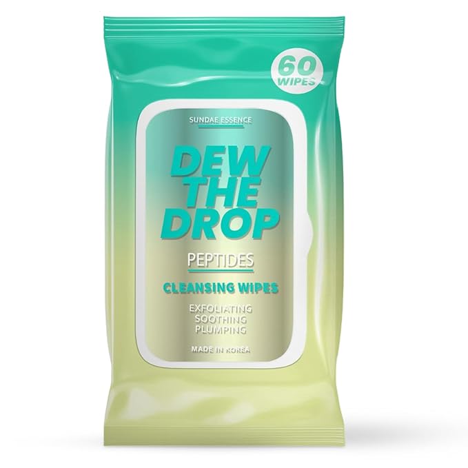 Peptides Facial Wipes - Dermatologist-Tested, Anti-Aging, Korean Skin Care, Gently Cleanses, Restores Moisture & Refreshes Skin - Clean Formula, Vegan, 95% Natural - 1 Pack