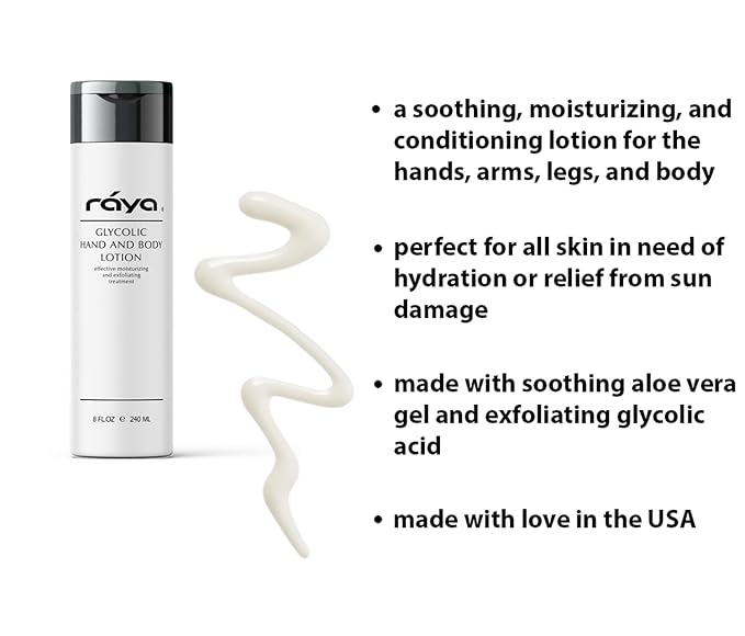 Raya Glycolic Hand and Body Lotion with AHA (G-333) | Soothing, Moisturizing, Exfoliating, and Conditioning Lotion for the Hands, Arms, Legs, and Body | Made with Alpha Hydroxy Acids